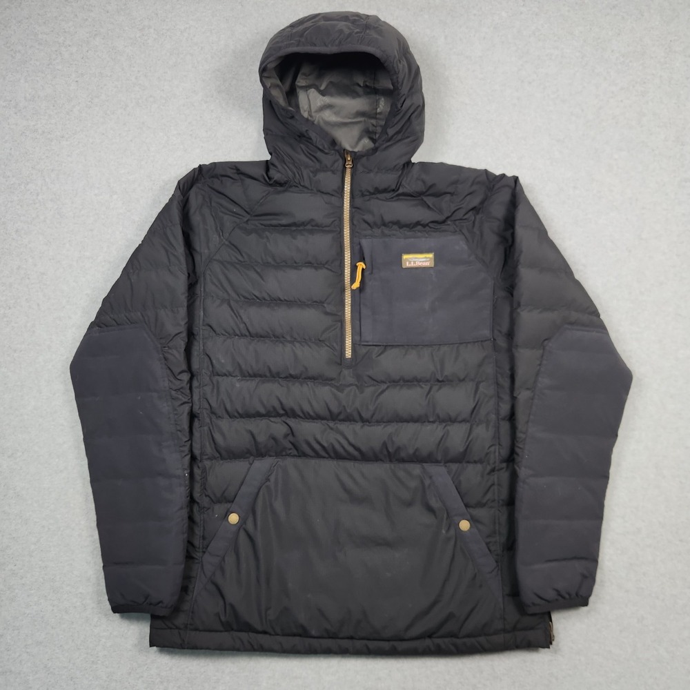 LL Bean Jacket Mens Medium Tall Black Mountain Classic Down Puffer Hiking Pertex